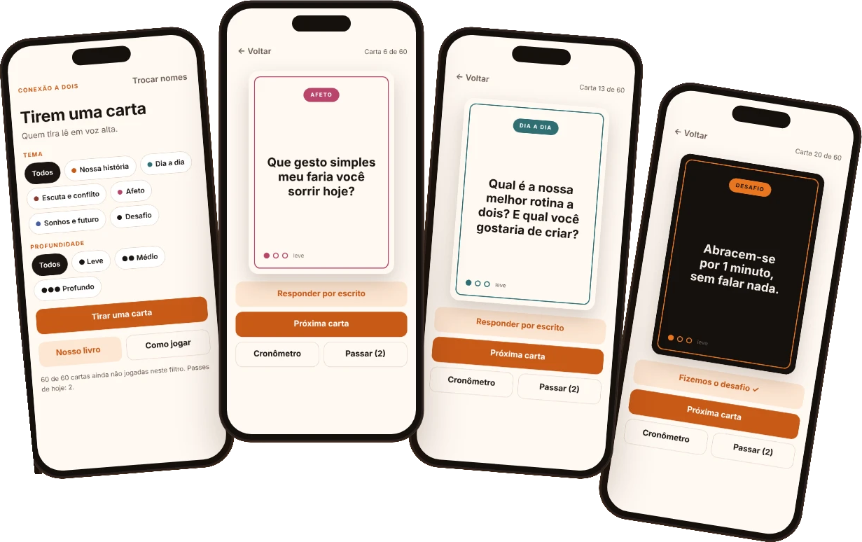 Jogo Cartas Conexão a Dois em quatro celulares